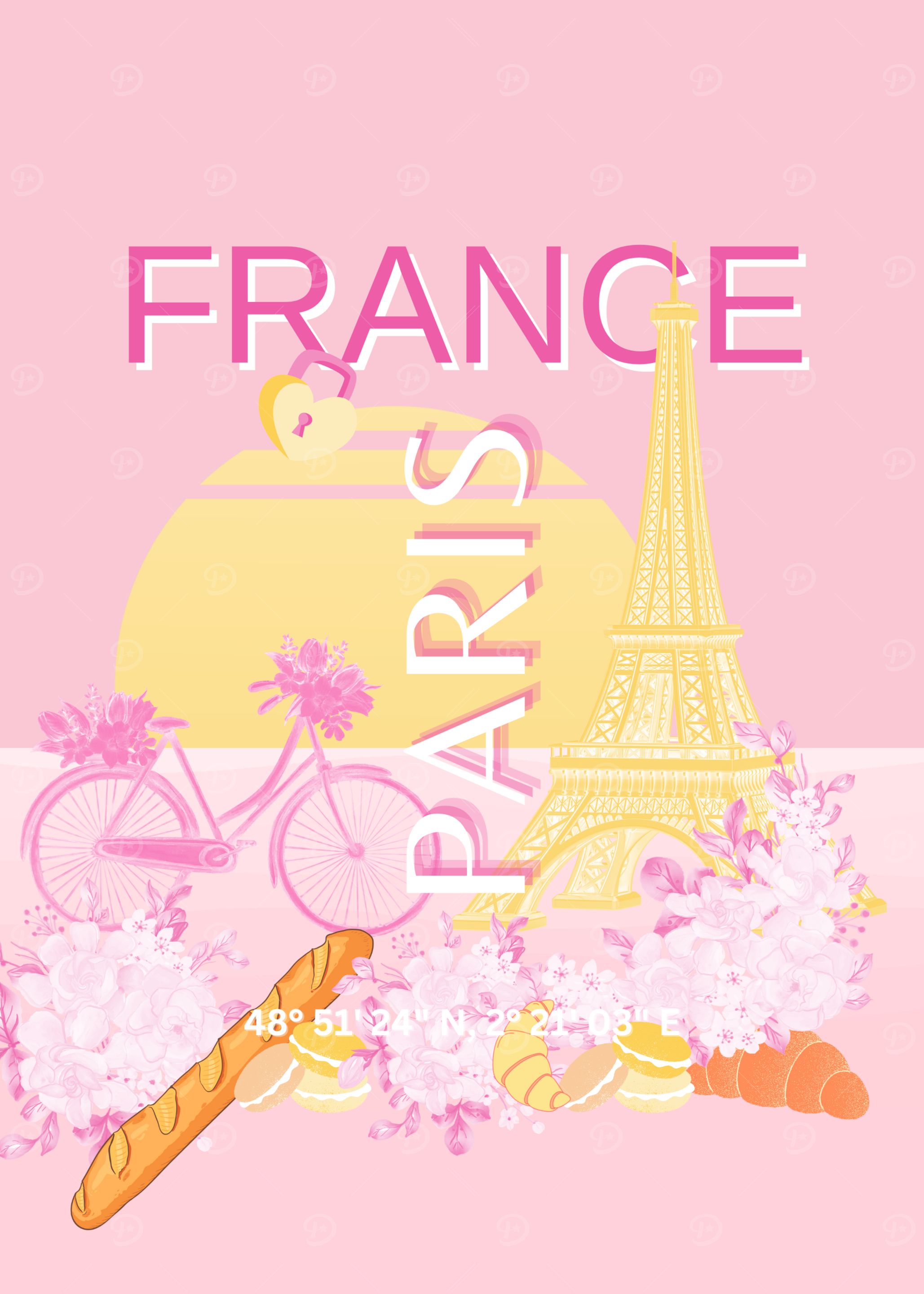 France Paris Pink Aesthetic Travel Art
