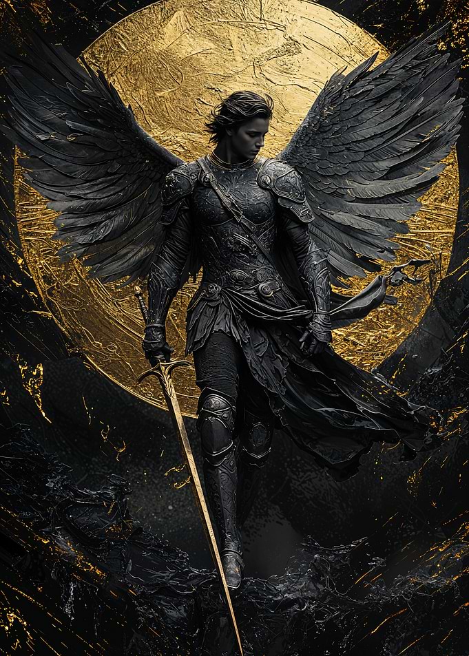 Dark Angel with Golden Sword
