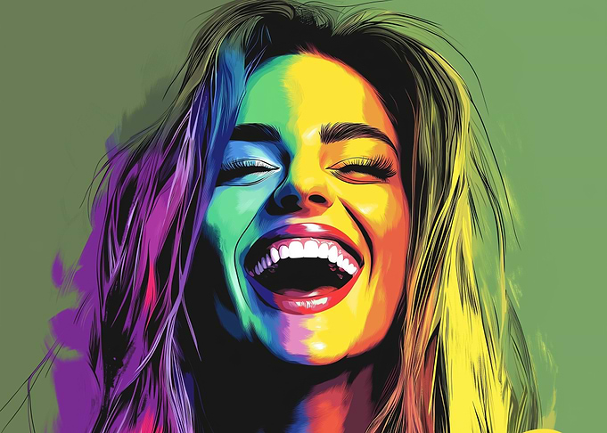 Colorful Portrait of Laughing Woman