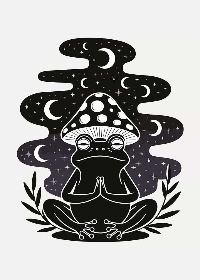 Meditating Frog with Mushroom Hat