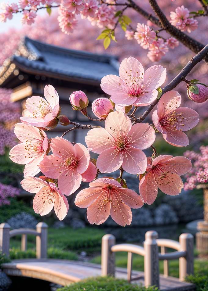 Cherry Blossoms in Japanese Garden