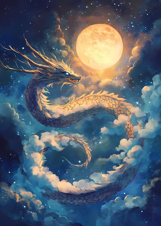 Celestial Dragon Under Moonlit Skies