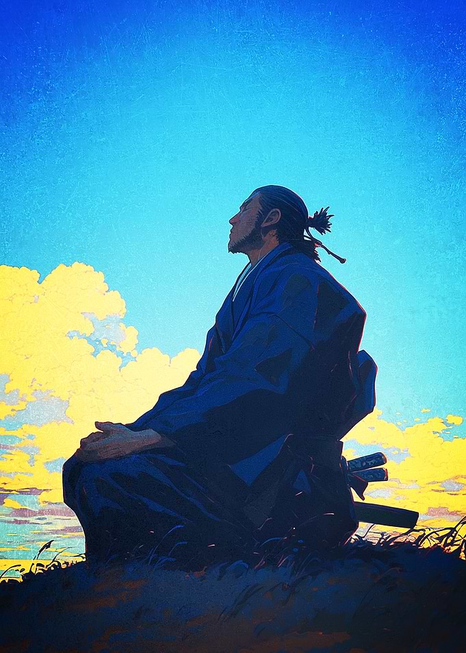 Meditative Samurai at Sunrise