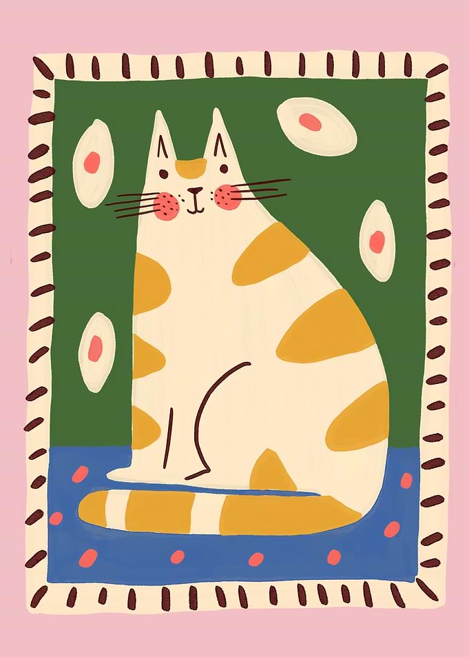 Stylized Cat Portrait with Geometric Background