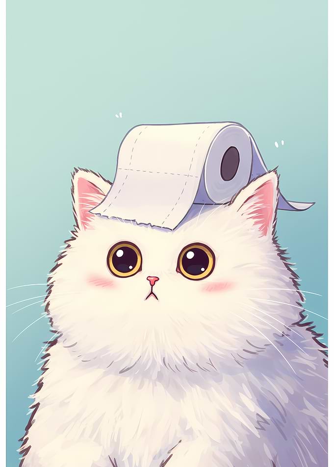 Cute Cat with Toilet Paper Hat