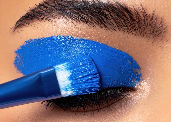 Blue Eyeshadow Application with Brush