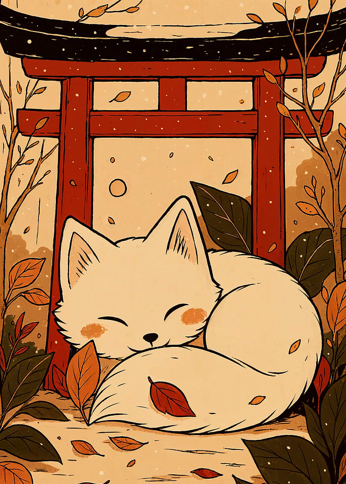 Sleeping Fox by Torii Gate
