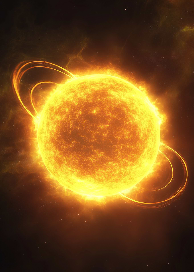 Glowing Sun with Solar Flares