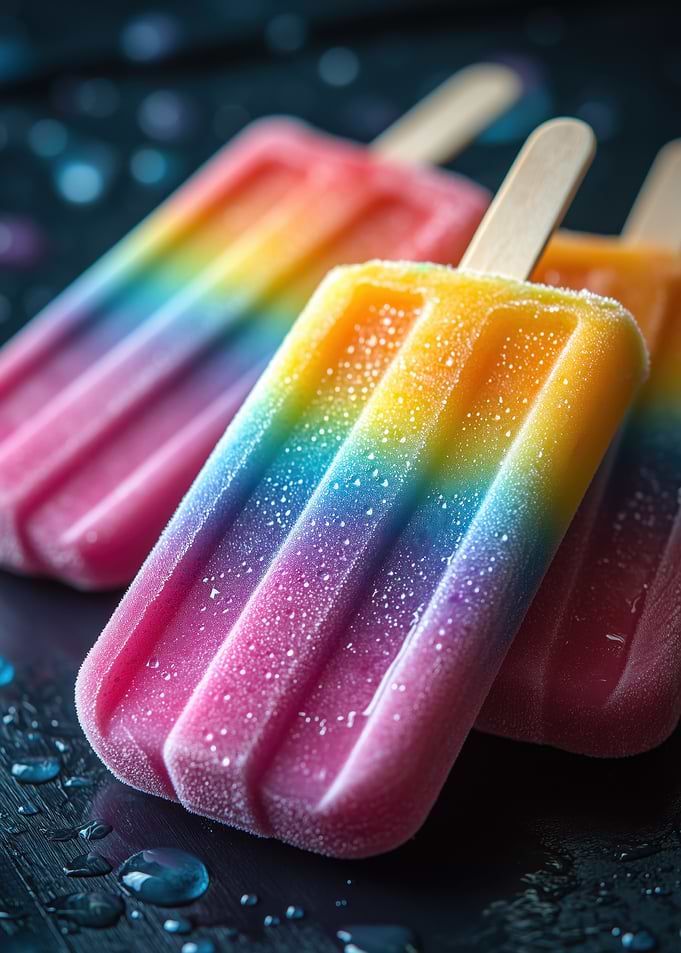 Rainbow Popsicles on Dark Surface