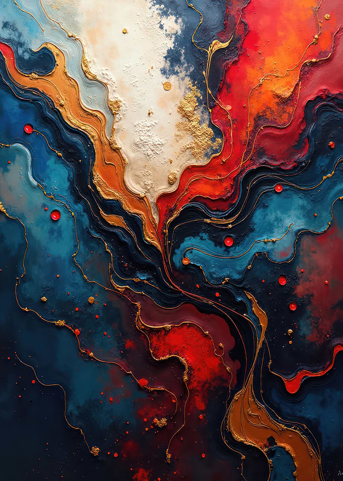 Abstract Fluid Art with Gold Accents V4