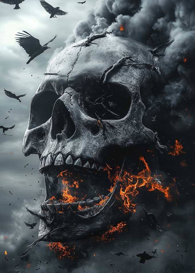 Skull, Fire, and Ravens Halloween