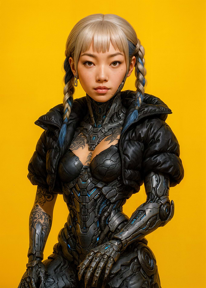 Cyberpunk Girl with Braids and Armor