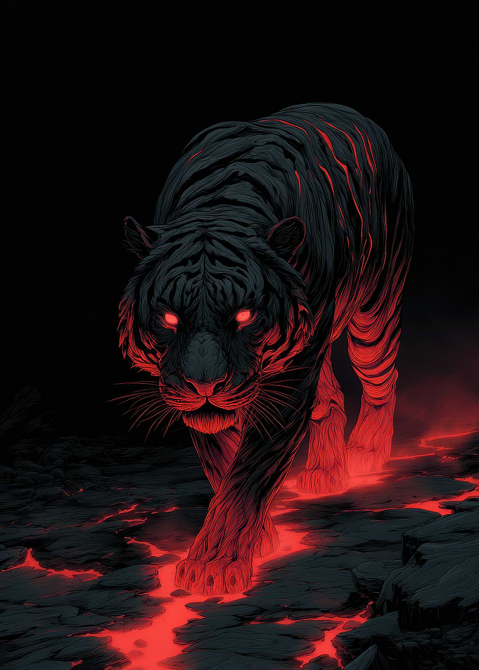 Lava Tiger with Red glowing Eyes