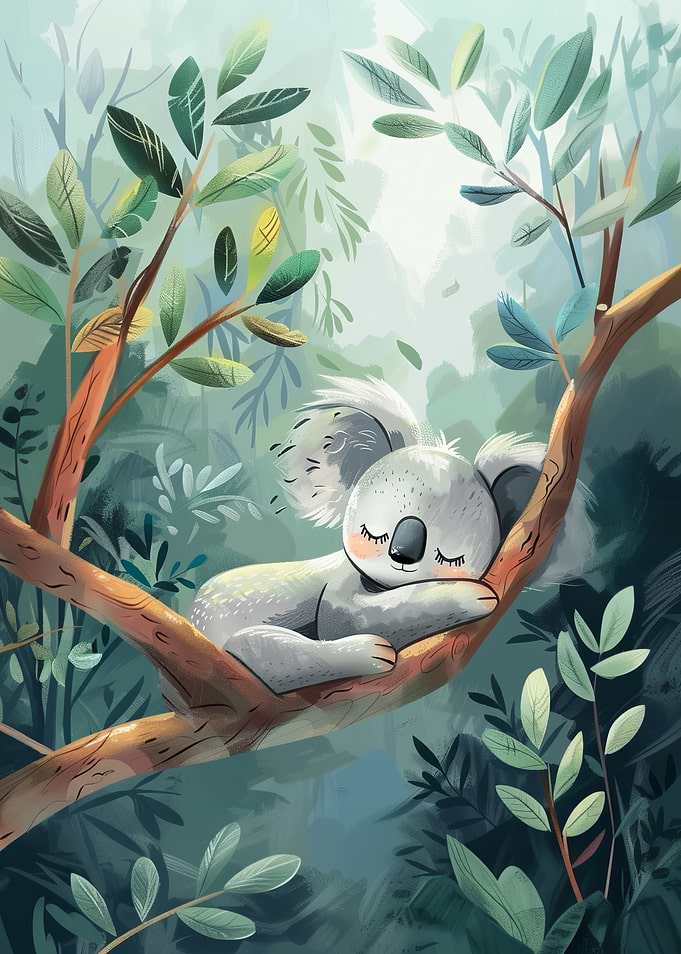 Sleeping Koala in Eucalyptus Tree