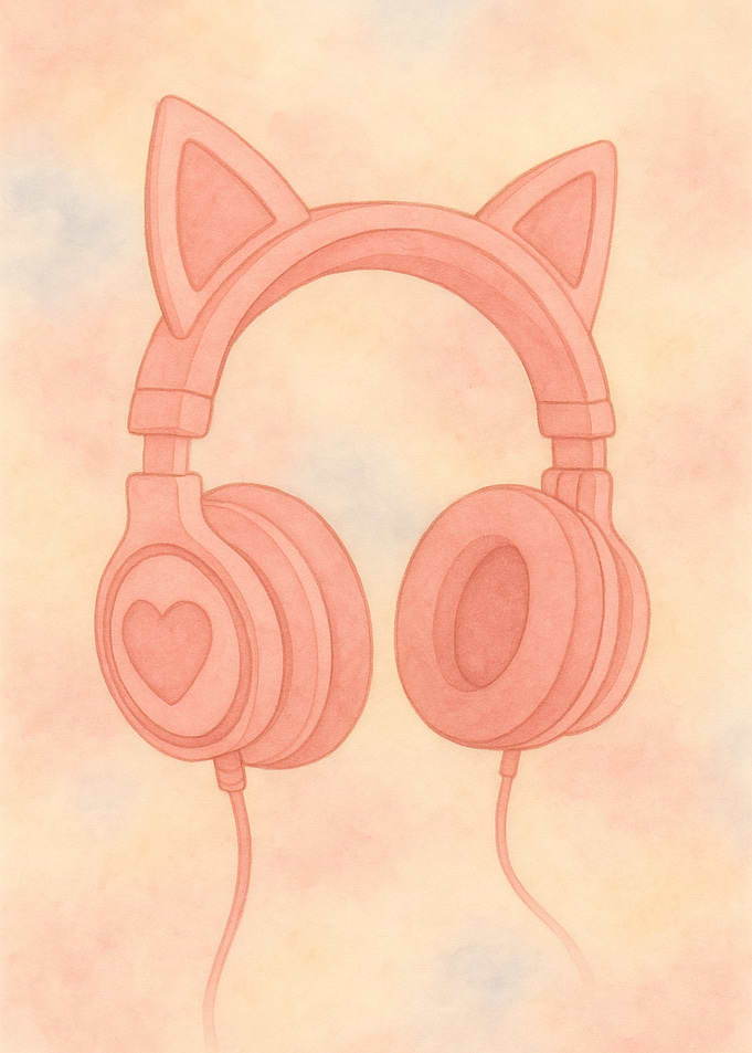 Pink Cat Ear Headphones Illustration