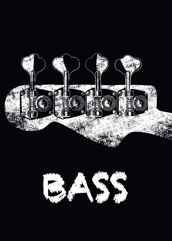 Bass Guitar Headstock Black and White