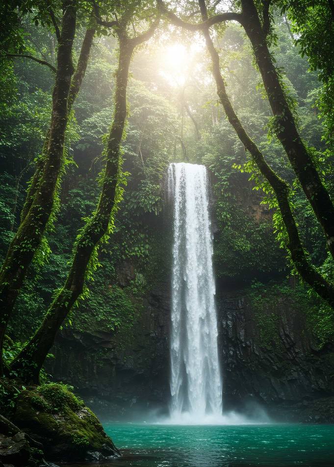 Waterfall in Lush Green Forest