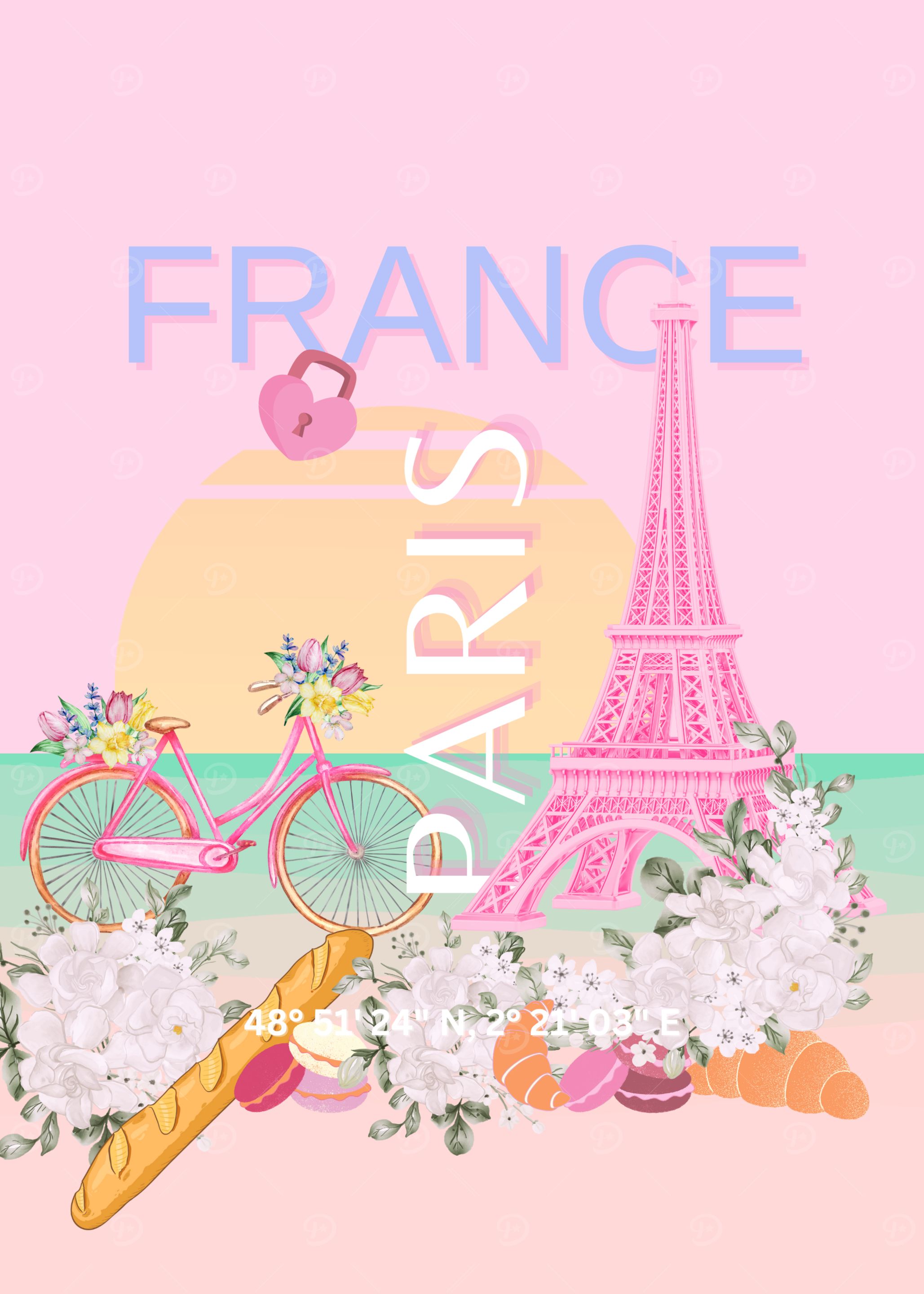 Paris France Pastel Pink Illustration