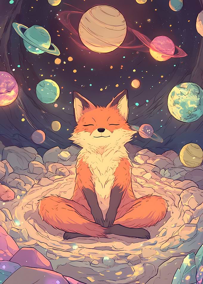 Meditating Fox in Space