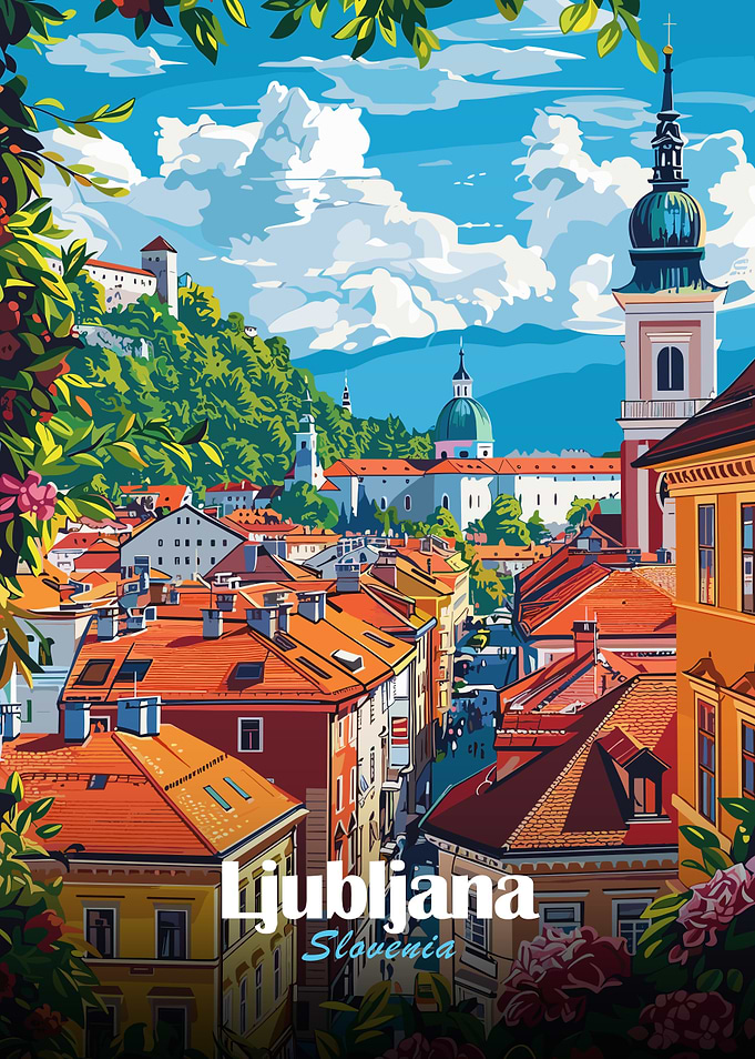 Ljubljana, Slovenia Cityscape Illustration