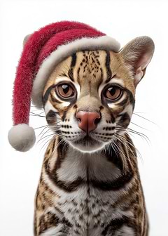 Ocelot Wearing a Christmas Hat