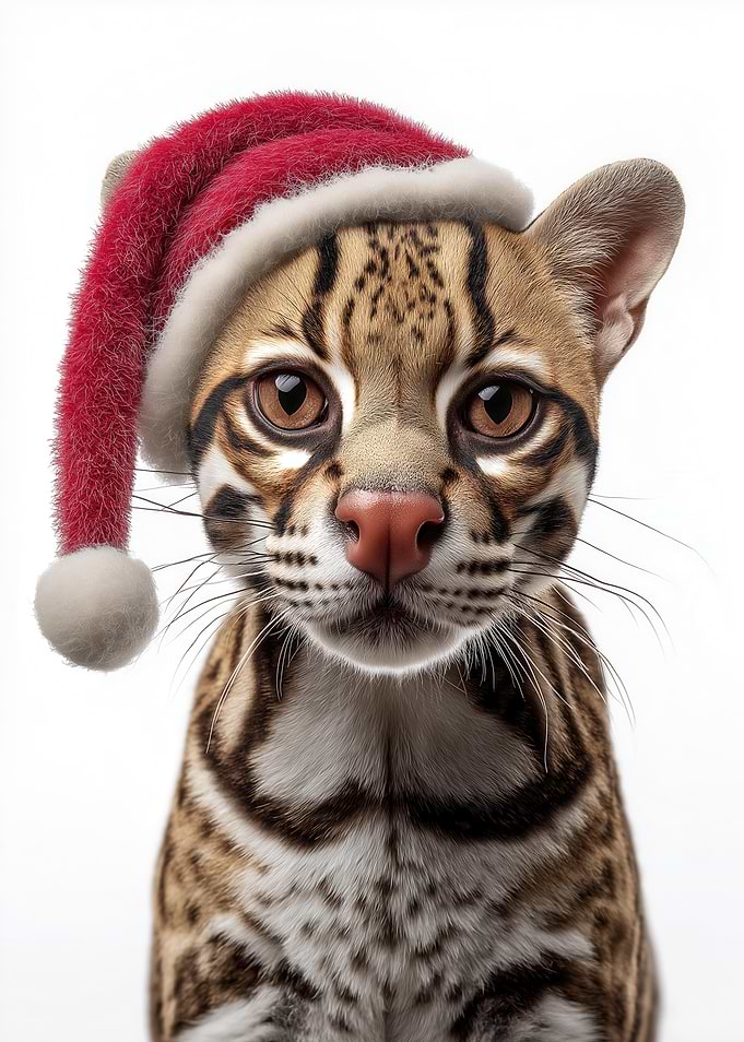 Ocelot Wearing a Christmas Hat