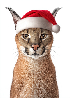 Christmas Caracal Cat with Santa Hat