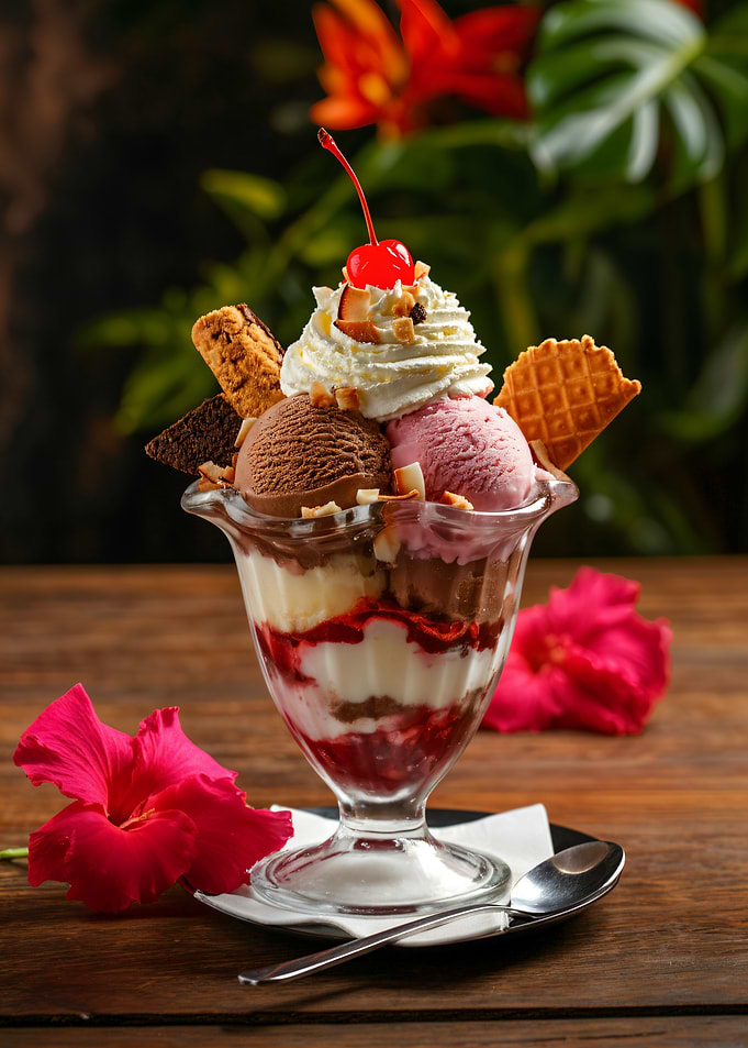 Delicious Ice Cream Sundae with Cherry