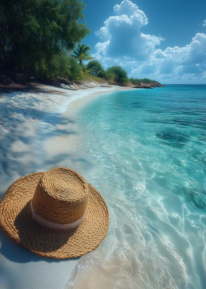 Beach hat on tropical shore