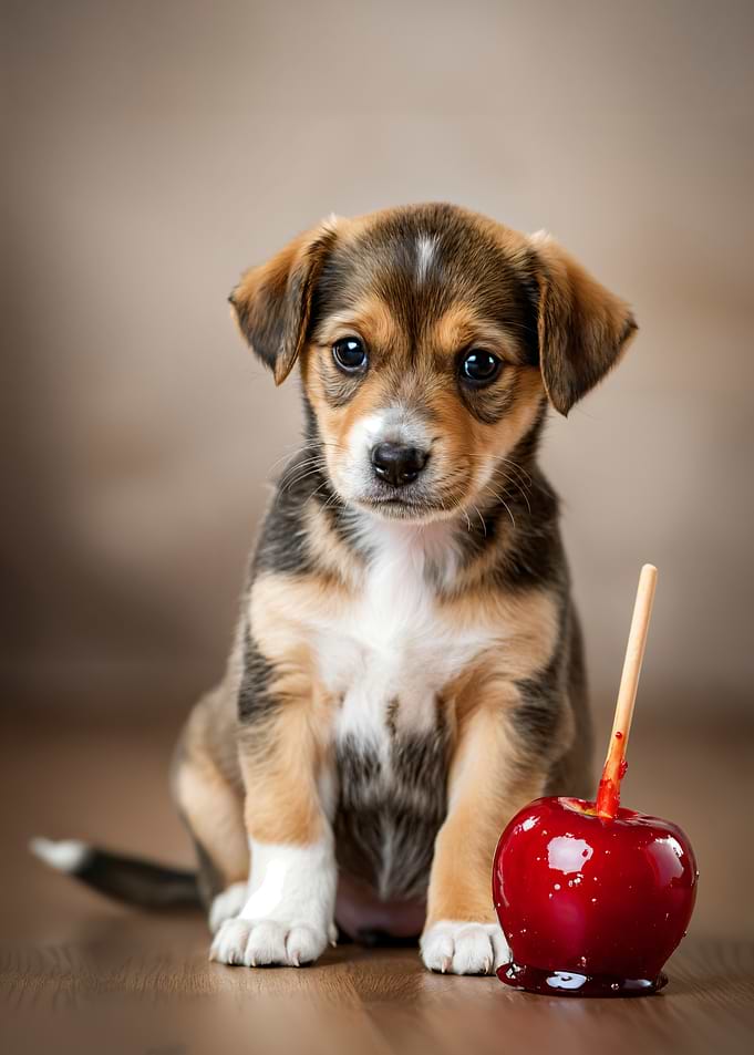 Puppy with a Candy Apple