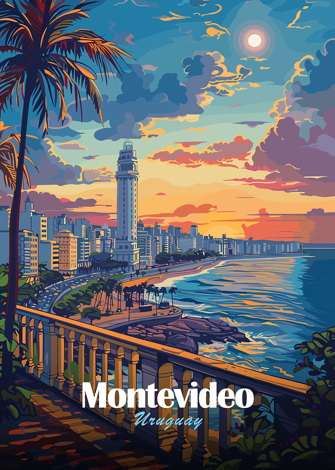 Montevideo Uruguay Cityscape at Sunset