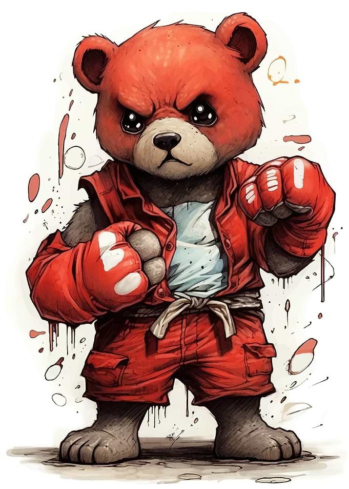 Angry Red Bear Boxer Illustration