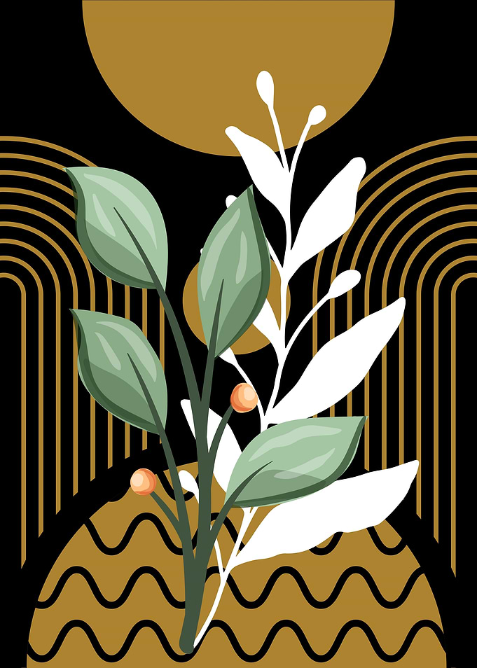 Abstract Botanical Art with Geometric Shapes