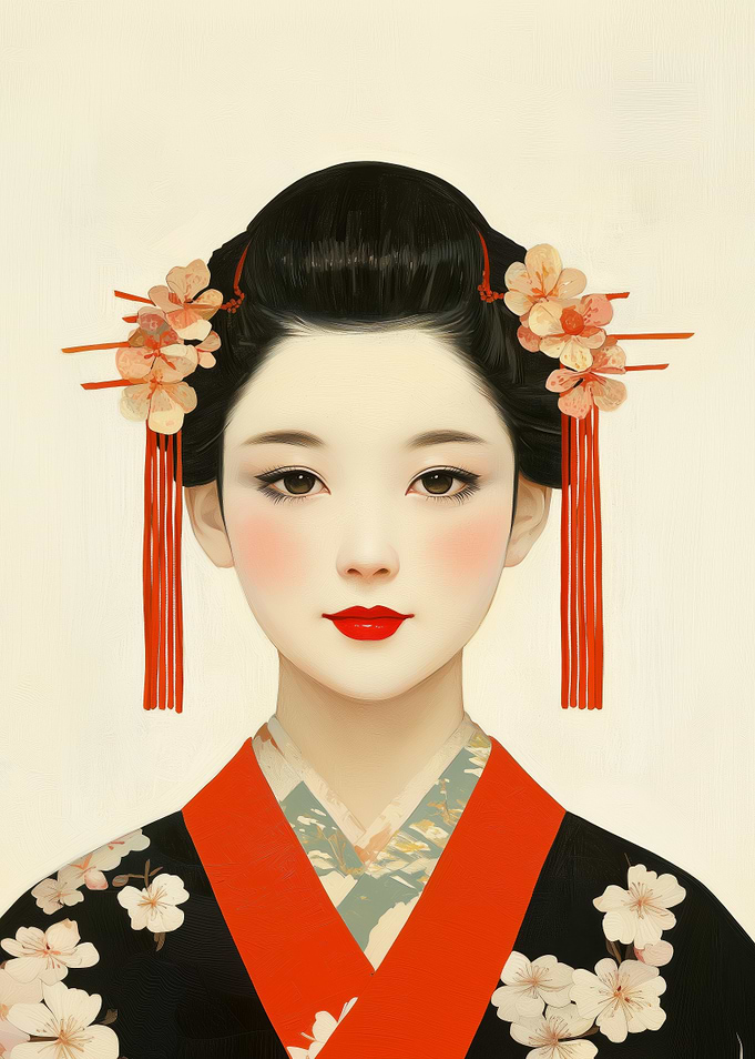 Portrait of a Geisha with Cherry Blossoms
