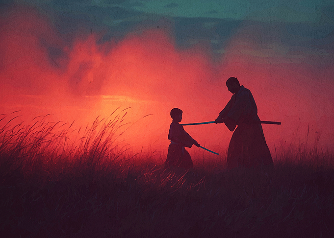 Samurai Training at Sunset