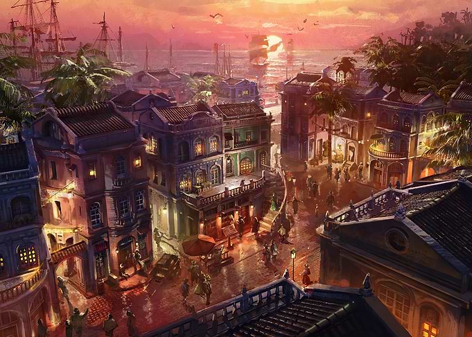 Anno 1800 Pirate Town at Sunset