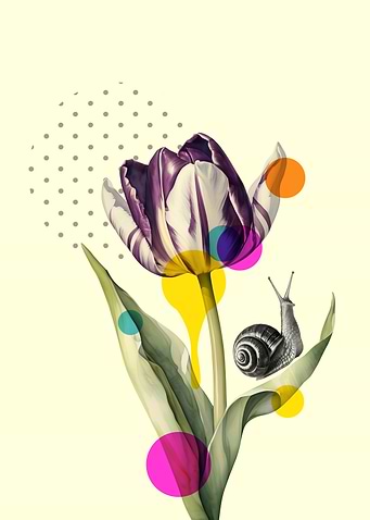 Tulip and Snail with Geometric Accents