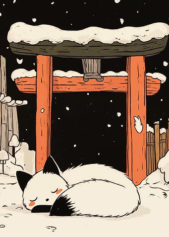 Sleeping Fox in Snowy Shrine