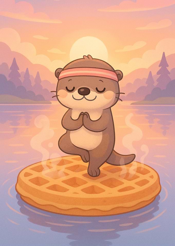 Otter Doing Yoga on Waffle