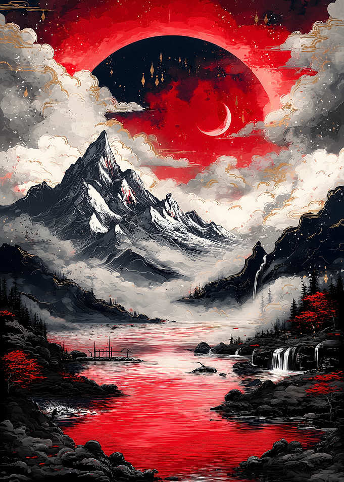 Red Moon Mountain Landscape