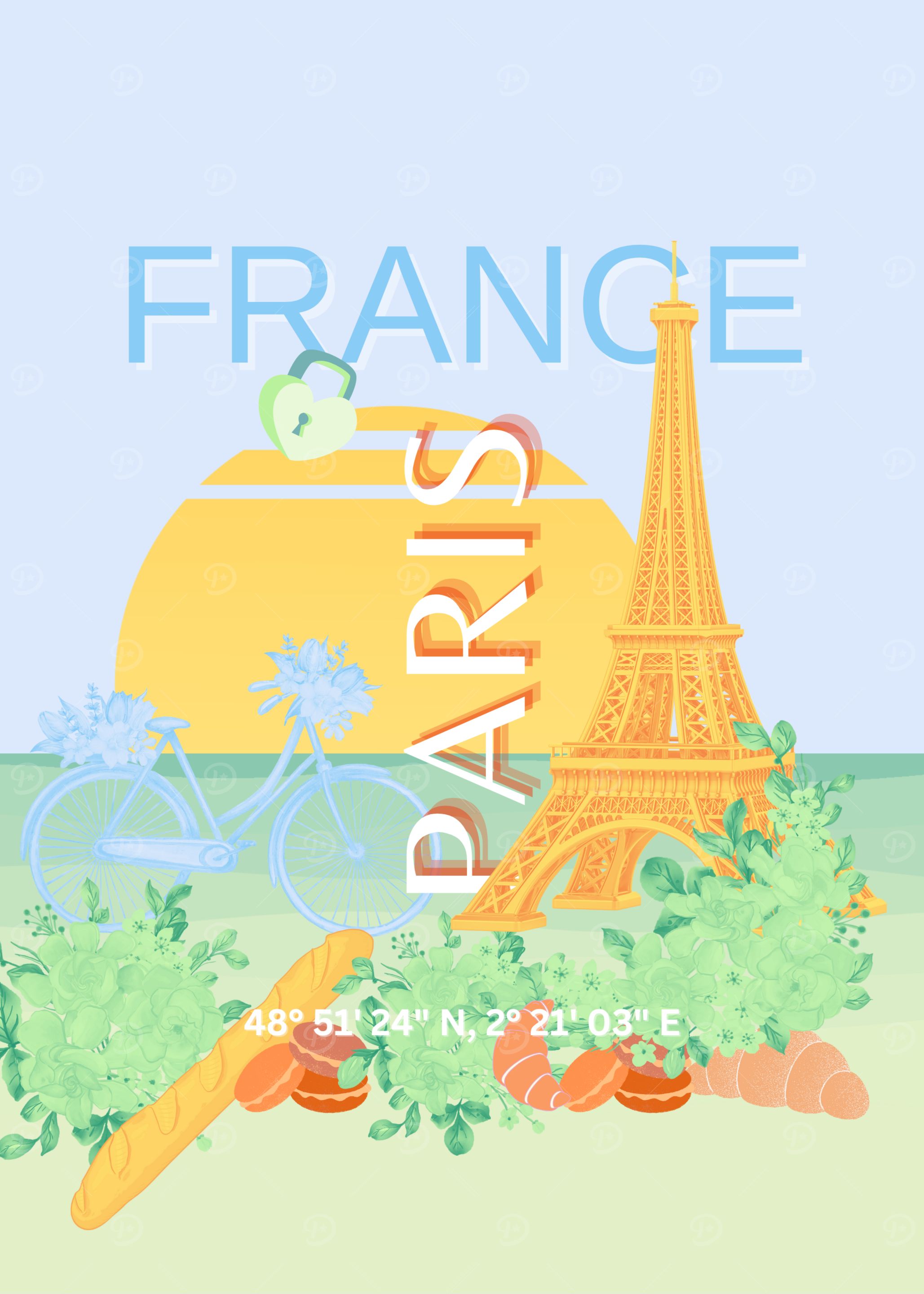 Paris France Travel Art, Preppy Pastel Blue Art