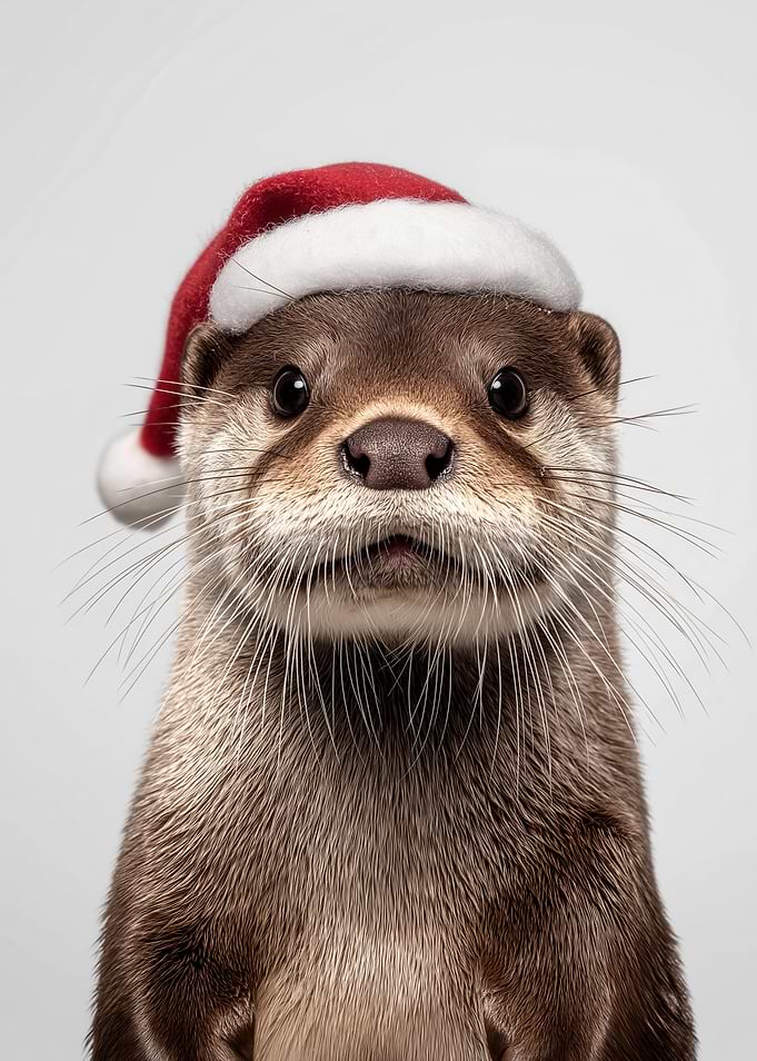 Christmas Otter with Santa Hat Portrait