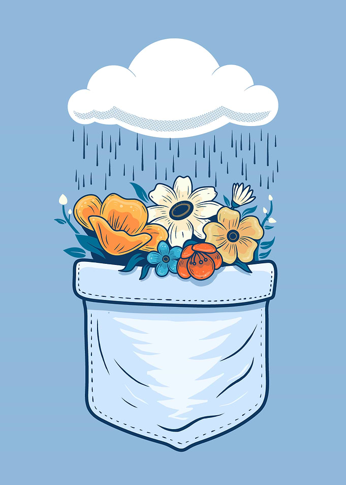 Pocket Flowers Under Rainy Cloud