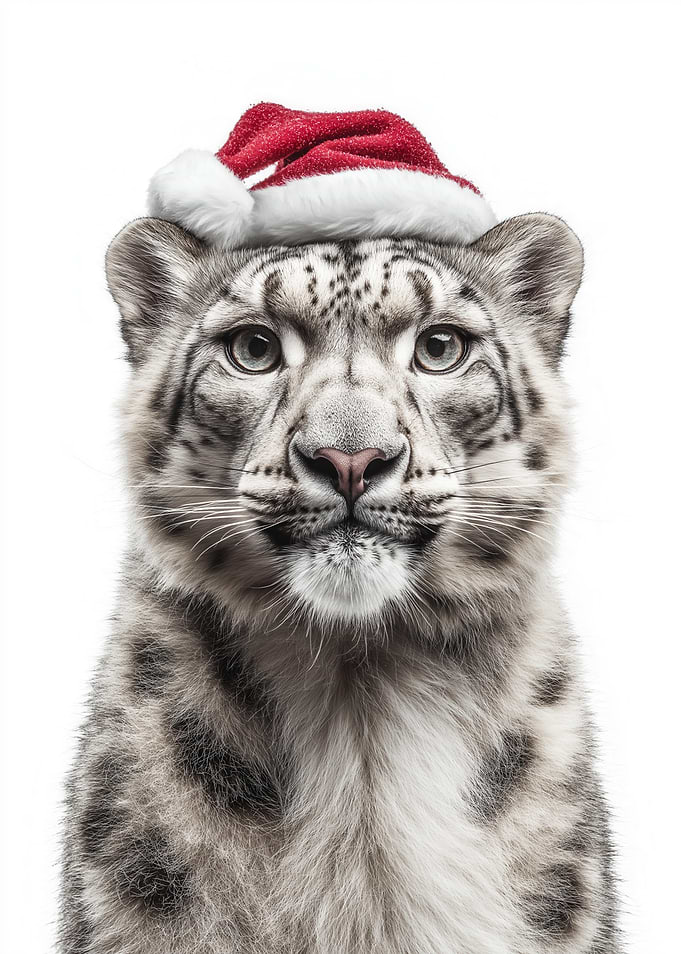Christmas Snow Leopard with Santa Hat