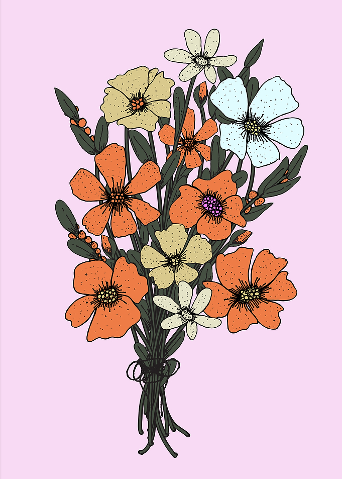 Floral Bouquet Illustration on Pink Background