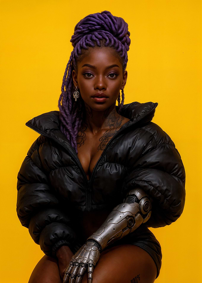Cyberpunk Woman with Robotic Arm