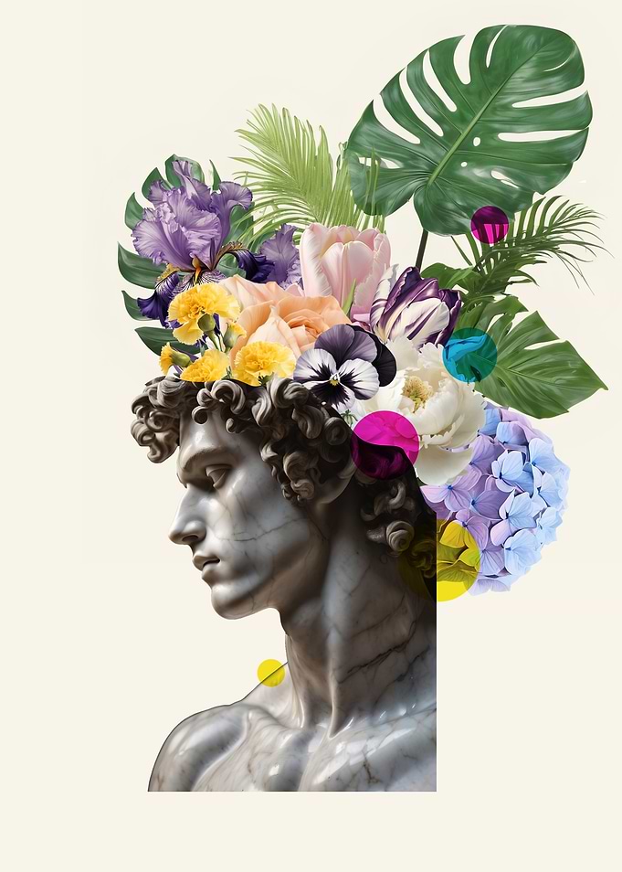 David Statue with Floral Crown