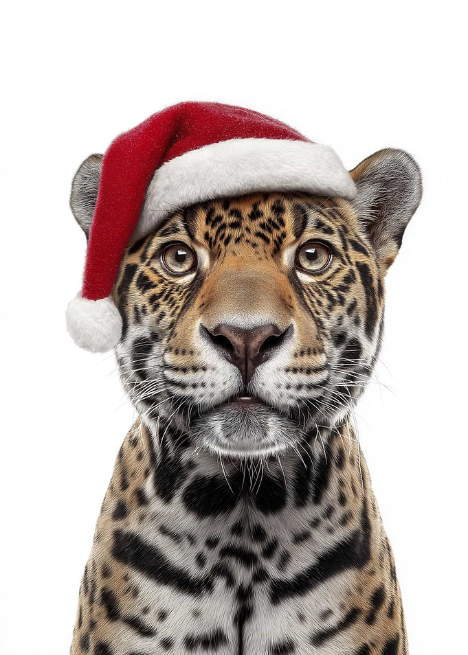Christmas Jaguar Wearing Santa Hat