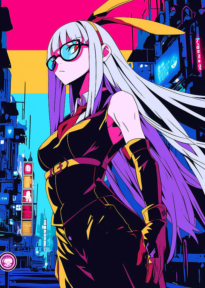 Anime Girl in Cyberpunk Cityscape