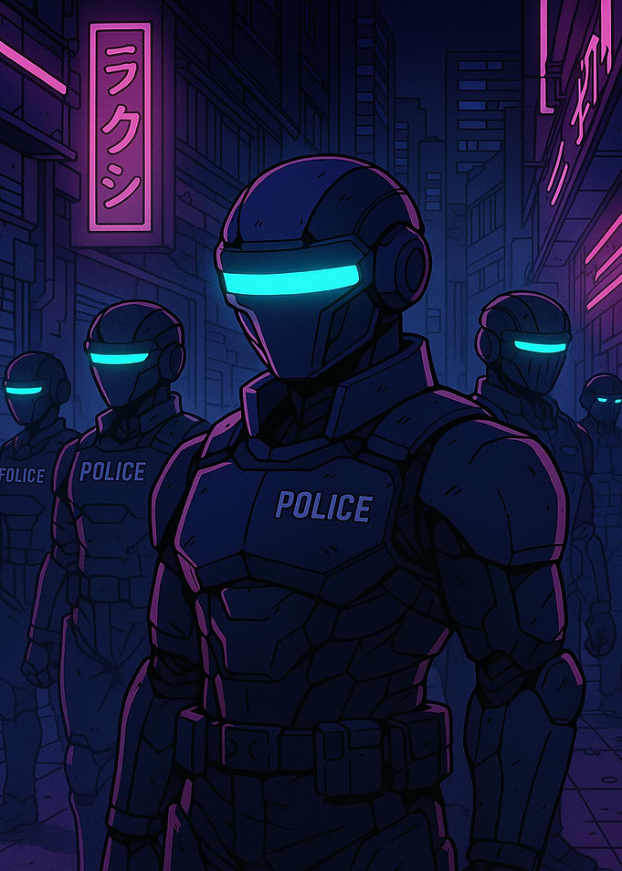 Cyberpunk Police Force in Neon City